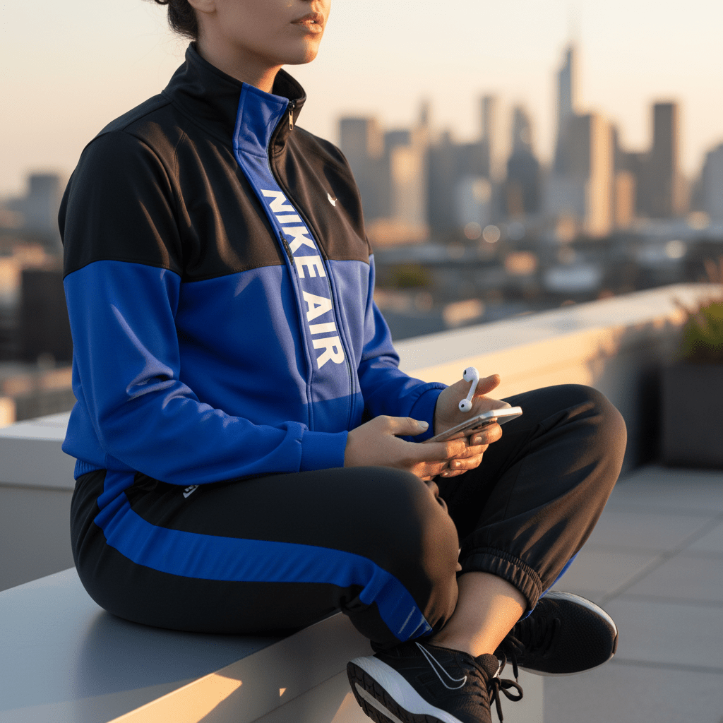 Elegantna Ženska Trenirka Dvodijelni Set – Trenirke – S Crno - plava – slika 7