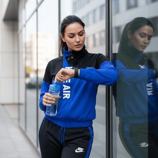 Elegantna Ženska Trenirka Dvodijelni Set – Trenirke – S Crno - plava – slika 1