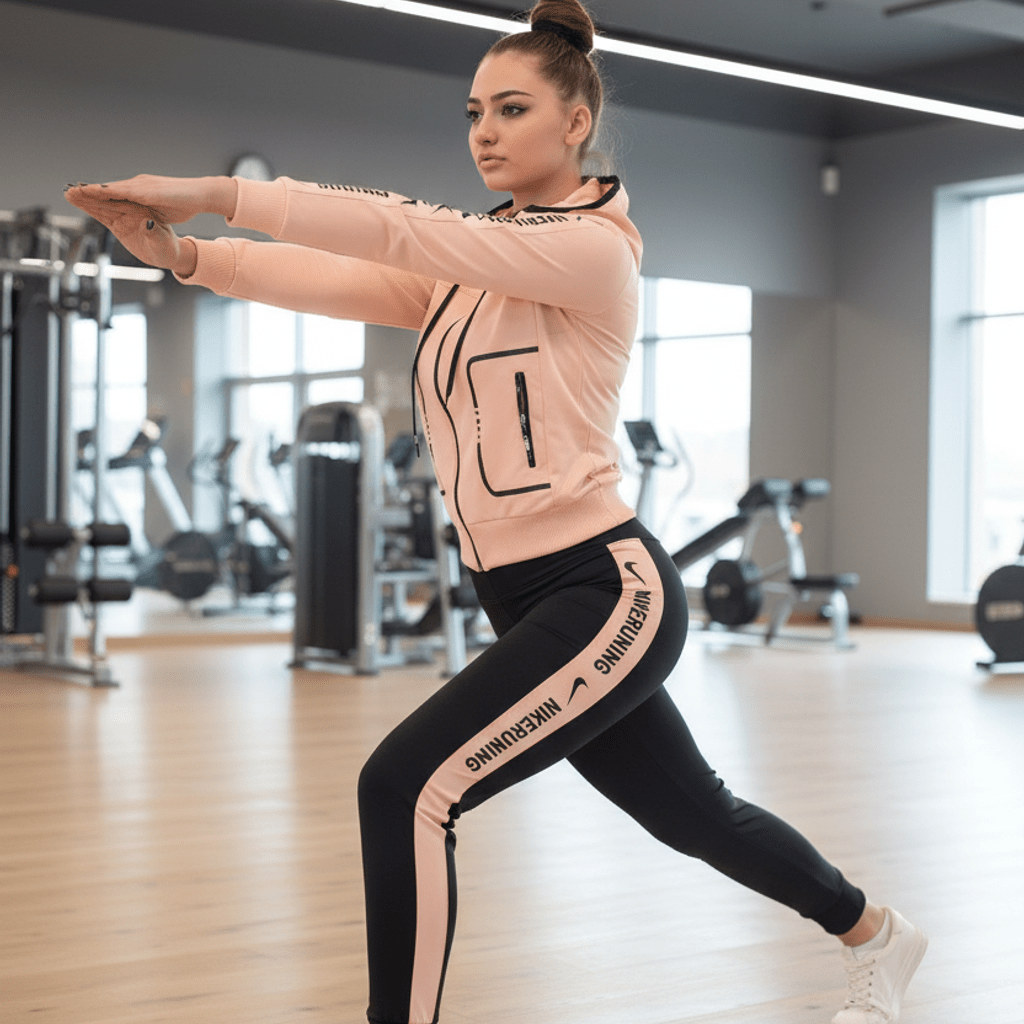 Elegantna Ženska Trenirka s Kapuljačom i Bočnim Prugama – Ženske trenirke – S Breskva/Crna – slika 1