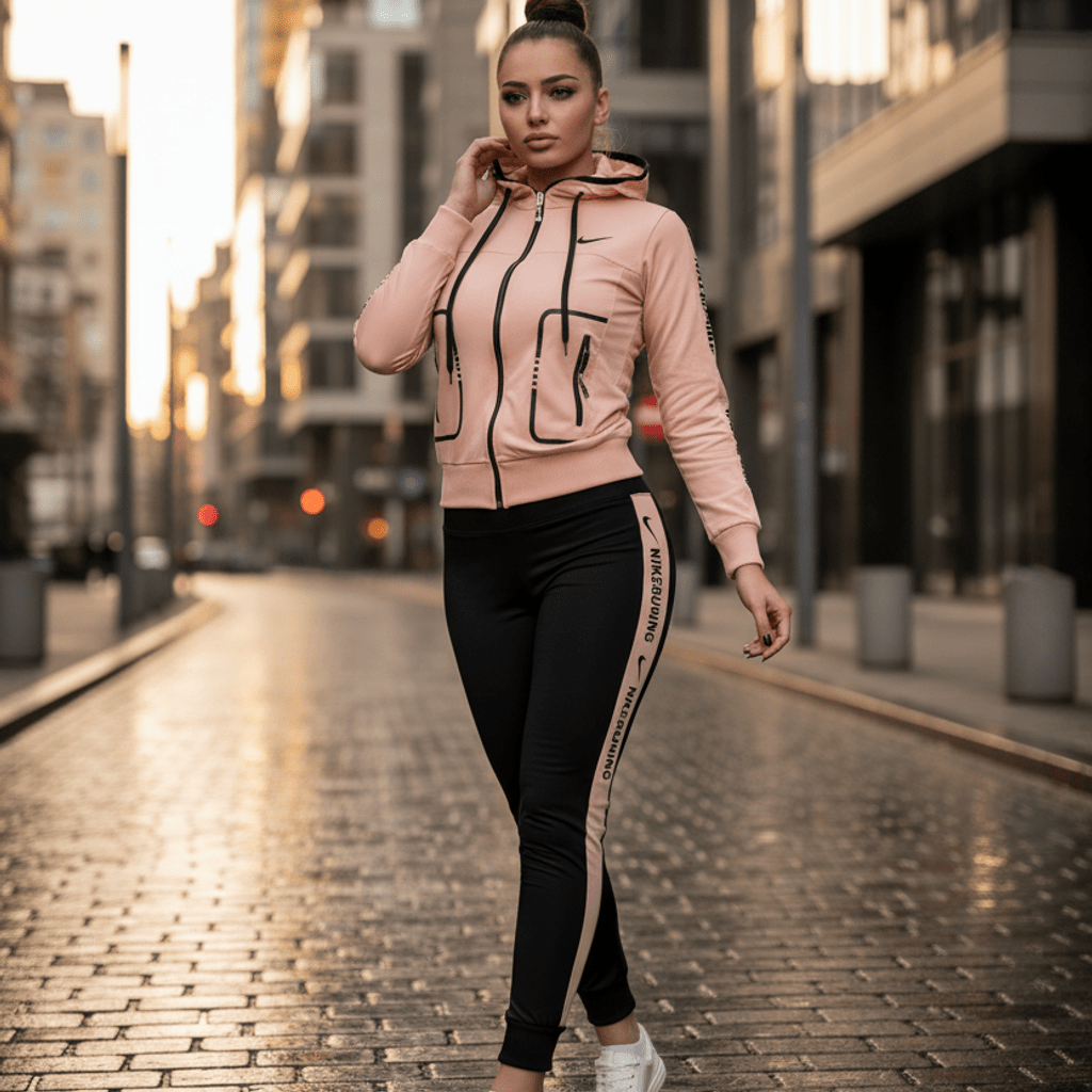 Elegantna Ženska Trenirka s Kapuljačom i Bočnim Prugama – Ženske trenirke – S Breskva/Crna – slika 4