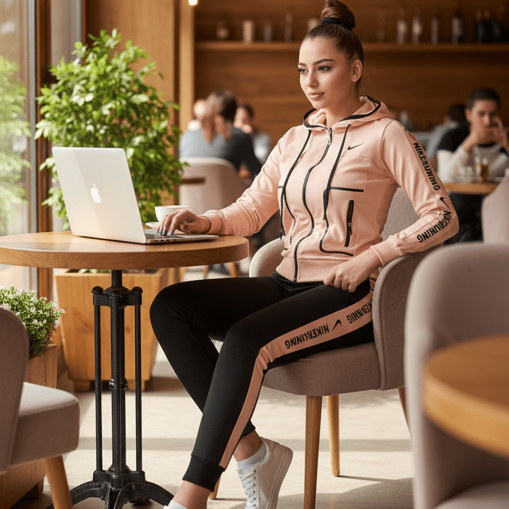 Elegantna Ženska Trenirka s Kapuljačom i Bočnim Prugama – Ženske trenirke – S Breskva/Crna – slika 3