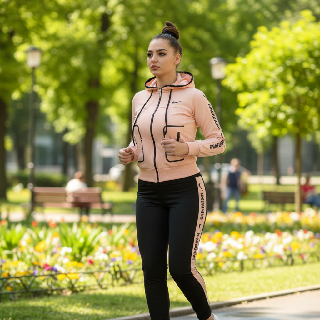 Elegantna Ženska Trenirka s Kapuljačom i Bočnim Prugama – Ženske trenirke – S Breskva/Crna – slika 2