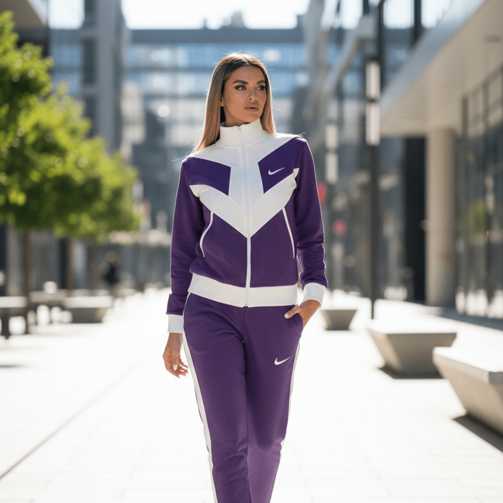 Elegantna Ženska Trenirka u Ljubičasto - Bijeloj Kombinaciji – Ženske Trenirke – S Ljubičasta – slika 1