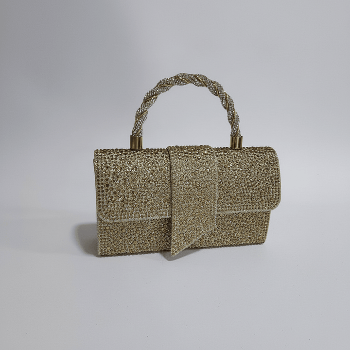 Elegantna Zlatna Clutch Torbica sa Cirkonima