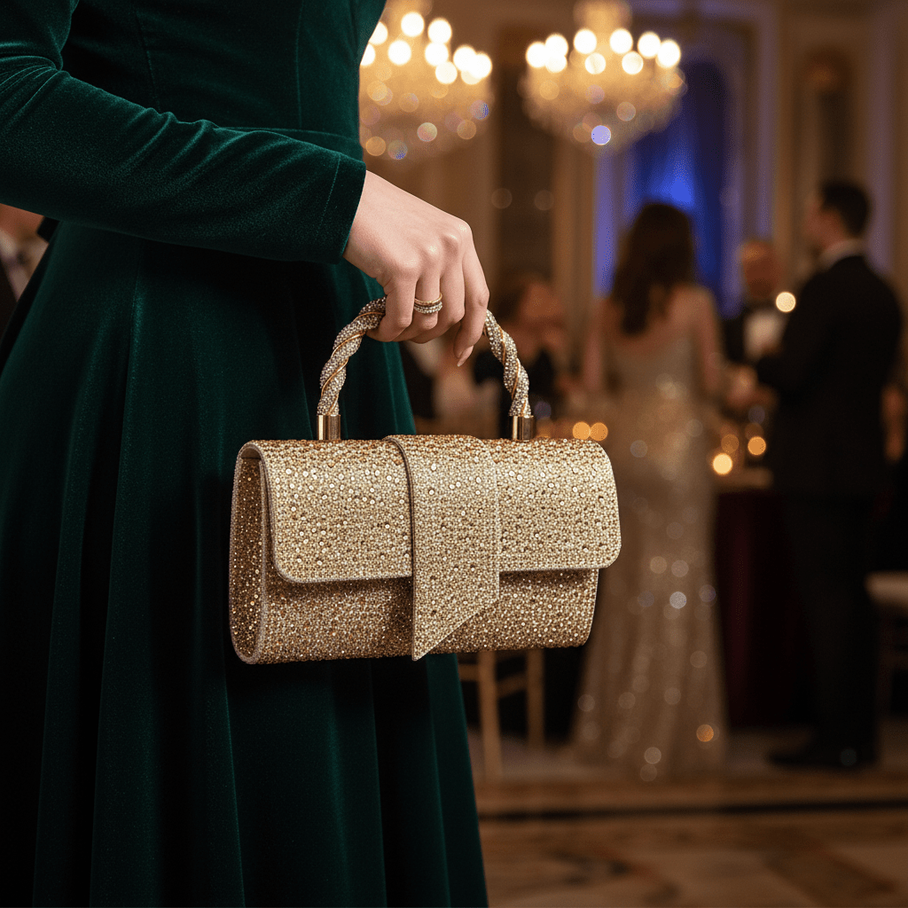 Elegantna Zlatna Clutch Torbica sa Cirkonima – Torbe – Zlatna Univerzalna – slika 2