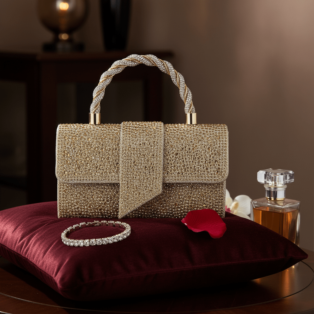 Elegantna Zlatna Clutch Torbica sa Cirkonima – Torbe – Zlatna Univerzalna – slika 4