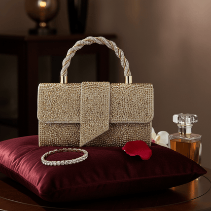 Elegantna Zlatna Clutch Torbica sa Cirkonima – Torbe – Zlatna Univerzalna – slika 4