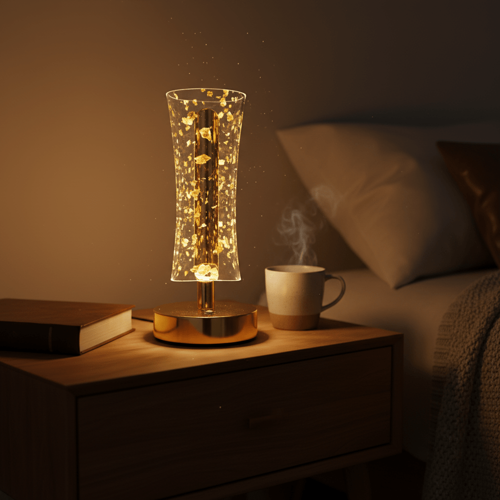 Elegantna Zlatna Stolna Lampa sa Efektom Zlatnih Listića – Rasvjeta – Zlatna – slika 2