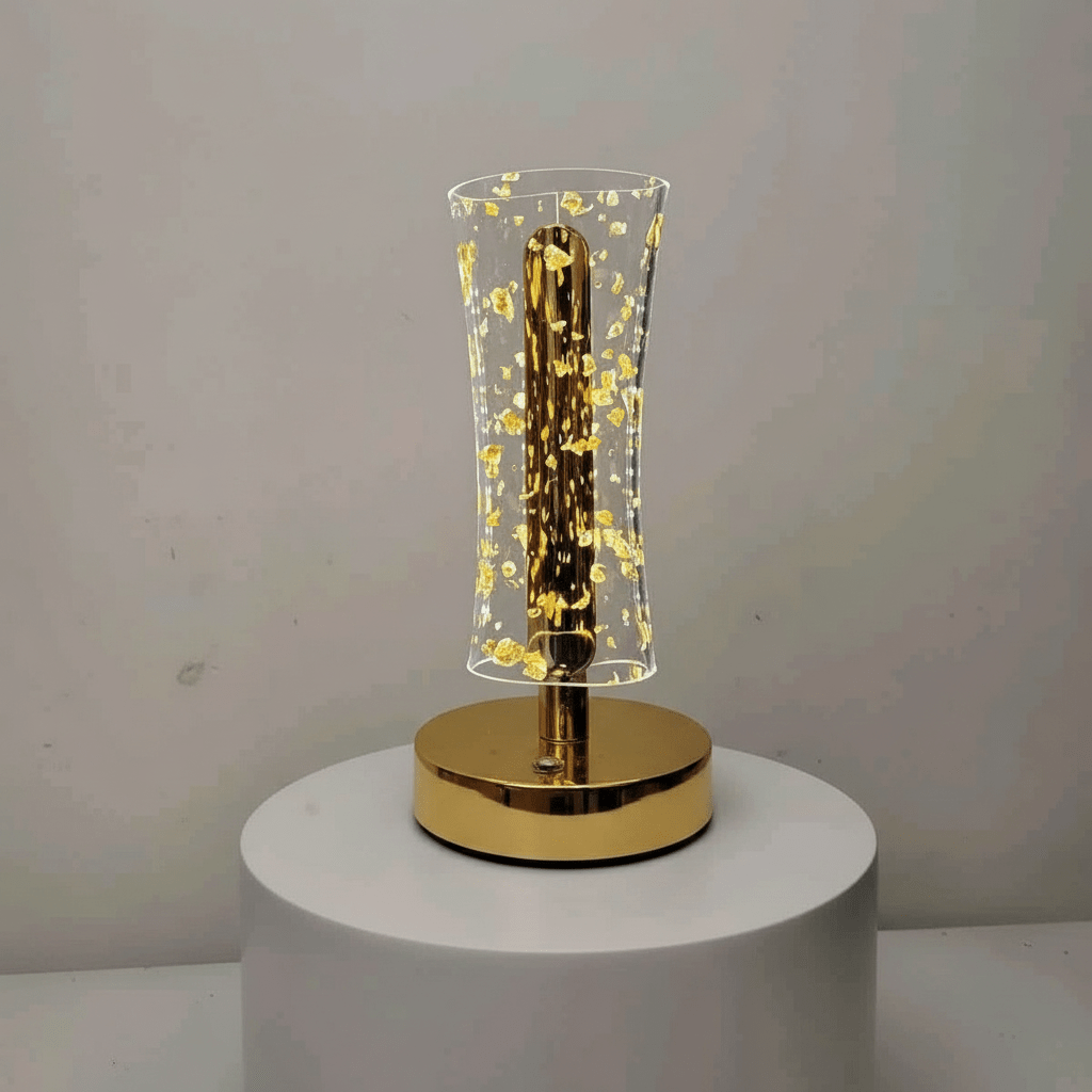 Elegantna Zlatna Stolna Lampa sa Efektom Zlatnih Listića – Rasvjeta – Zlatna – slika 1