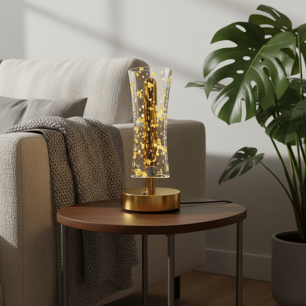 Elegantna Zlatna Stolna Lampa sa Efektom Zlatnih Listića – Rasvjeta – Zlatna – slika 3