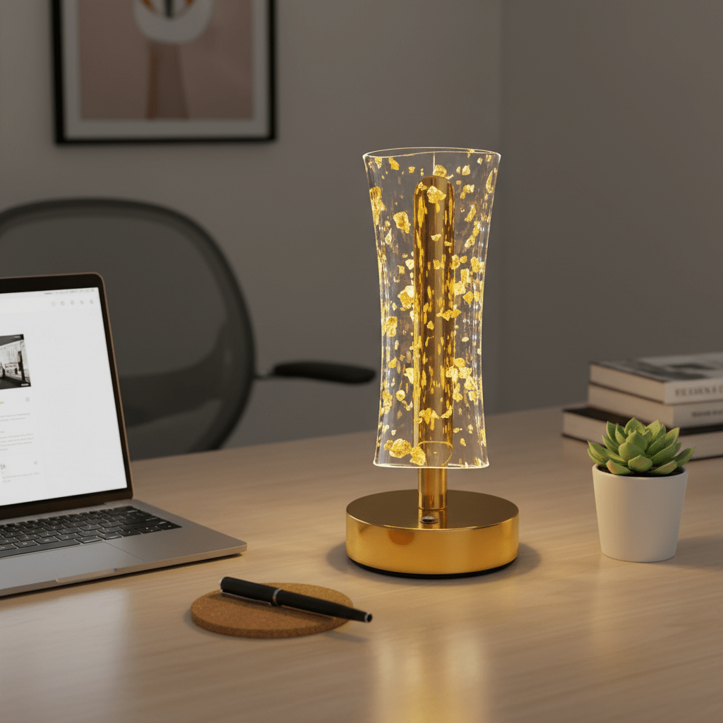 Elegantna Zlatna Stolna Lampa sa Efektom Zlatnih Listića – Rasvjeta – Zlatna – slika 4