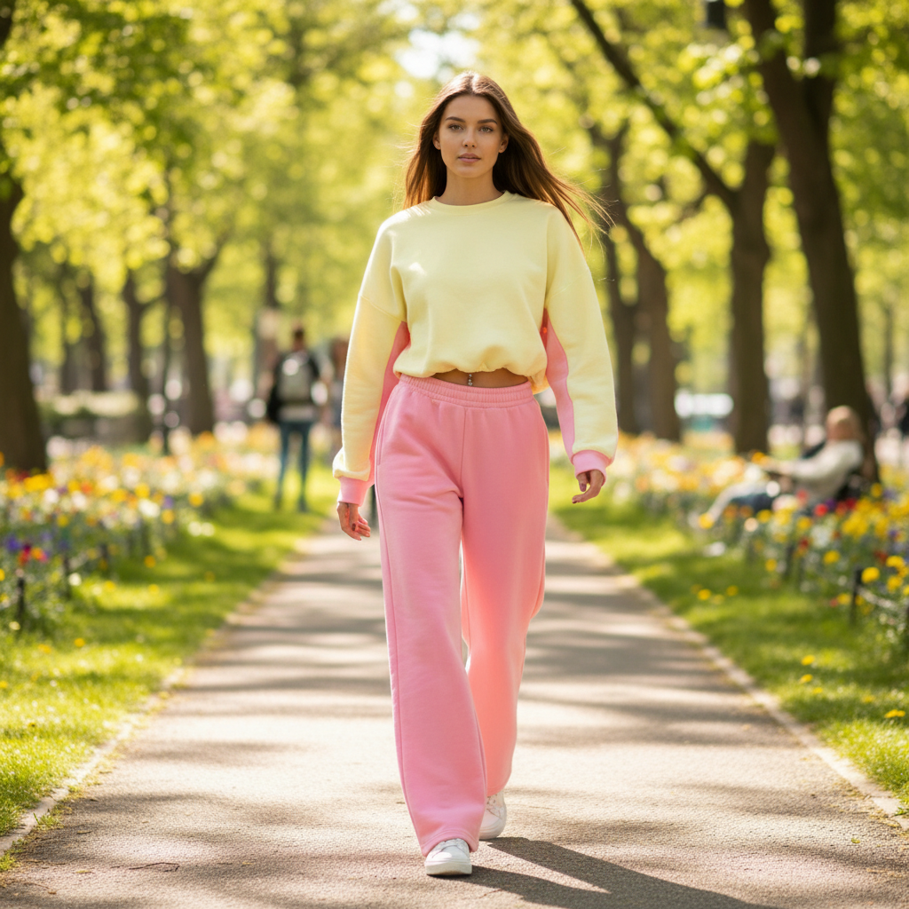 Elegantna Žuta Roza Trenerka Set – Trenerke – Univerzalna Žuta/Roza Kombinacija – slika 1