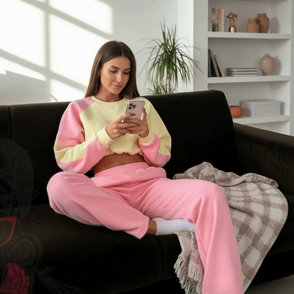 Elegantna Žuta Roza Trenerka Set – Trenerke – Univerzalna Žuta/Roza Kombinacija – slika 3