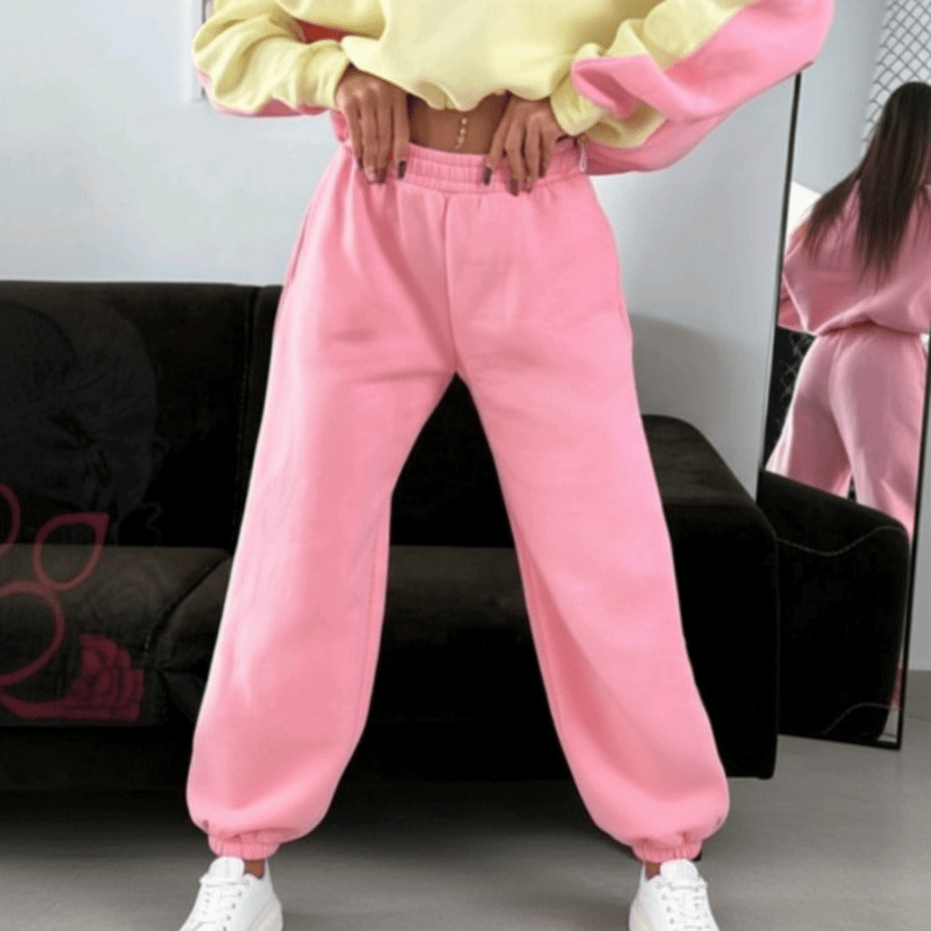 Elegantna Žuta Roza Trenerka Set – Trenerke – Univerzalna Žuta/Roza Kombinacija – slika 4