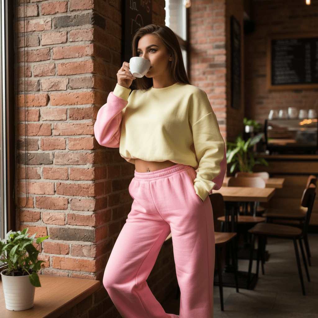 Elegantna Žuta Roza Trenerka Set – Trenerke – Univerzalna Žuta/Roza Kombinacija – slika 2