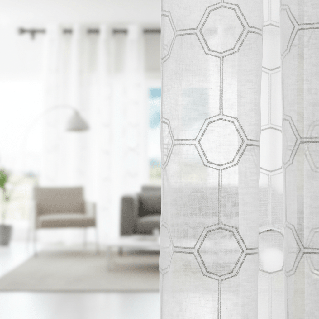 Elegantne Bijele Zavjese sa Hexagon Uzorkom | 140x240 cm – Zavjese i Paravani – Bijela 140 x 240 cm – slika 3