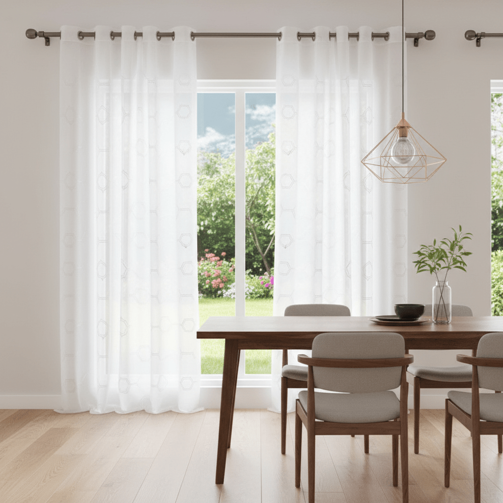 Elegantne Bijele Zavjese sa Hexagon Uzorkom | 140x240 cm – Zavjese i Paravani – Bijela 140 x 240 cm – slika 5