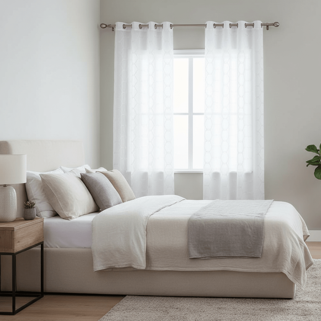 Elegantne Bijele Zavjese sa Hexagon Uzorkom | 140x240 cm – Zavjese i Paravani – Bijela 140 x 240 cm – slika 4