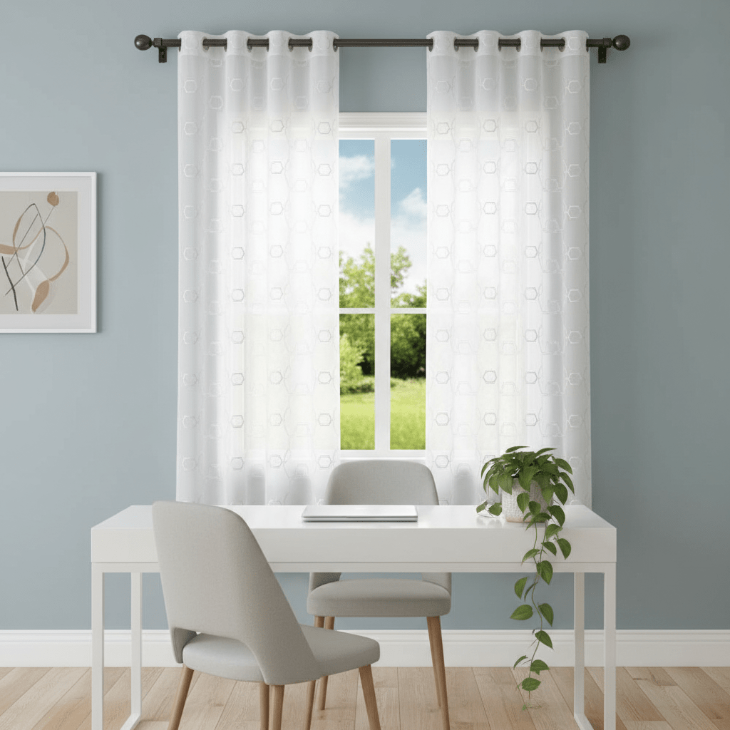 Elegantne Bijele Zavjese sa Hexagon Uzorkom | 140x240 cm – Zavjese i Paravani – Bijela 140 x 240 cm – slika 1