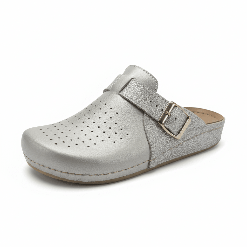 Elegantne Ženske Klompe s Kopčom – Klompe – Metallic Srebrna 37 – slika 1