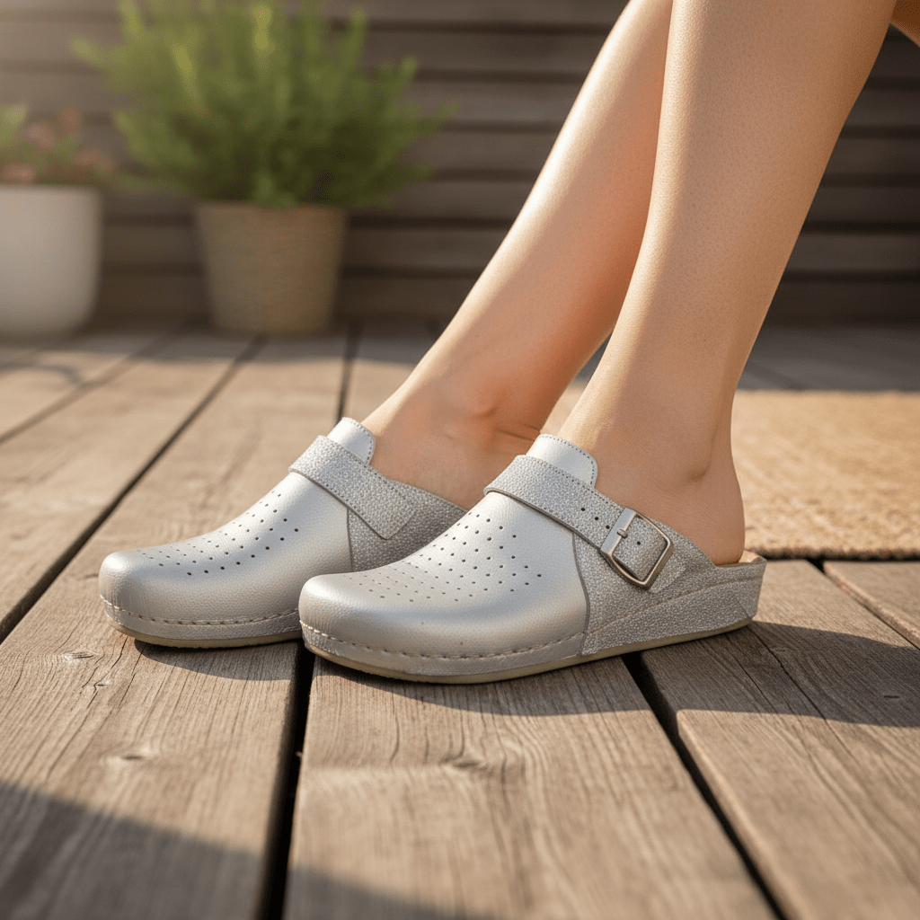 Elegantne Ženske Klompe s Kopčom – Klompe – Metallic Srebrna 37 – slika 3