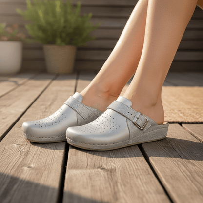 Elegantne Ženske Klompe s Kopčom – Klompe – Metallic Srebrna 37 – slika 3