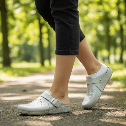 Elegantne Ženske Klompe s Kopčom – Klompe – Metallic Srebrna 37 – slika 2