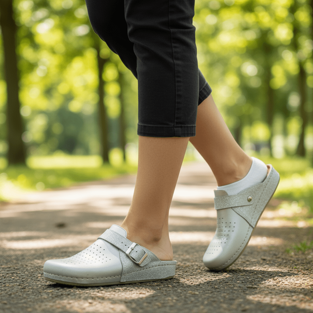 Elegantne Ženske Klompe s Kopčom – Klompe – Metallic Srebrna 37 – slika 2