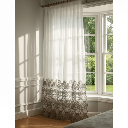 Elegantni Bijeli Paravan za Prozor sa Sivim Vezom | 140x240 cm – Zavjese i paravani – 140 x 240 cm Bijela sa sivim vezom – slika 2