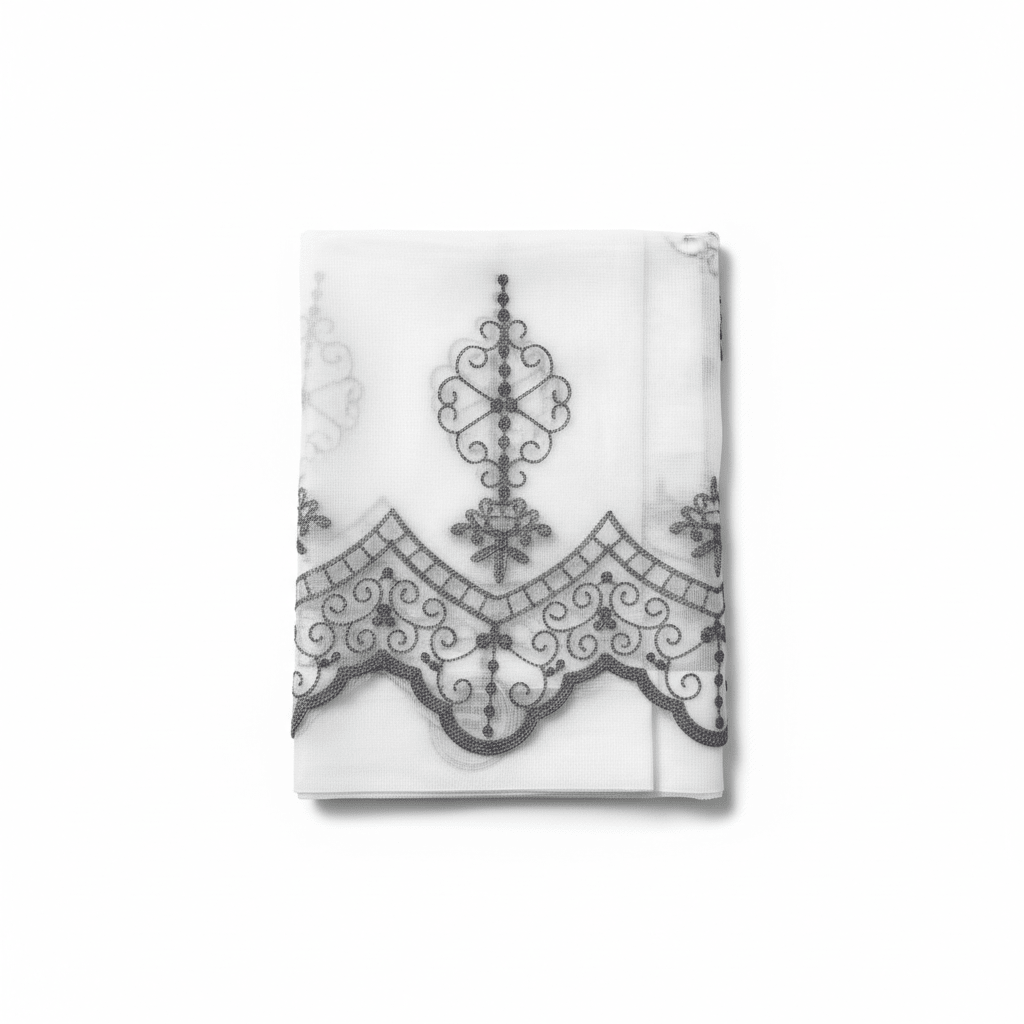 Elegantni Bijeli Paravan za Prozor sa Sivim Vezom | 140x240 cm – Zavjese i paravani – 140 x 240 cm Bijela sa sivim vezom – slika 6