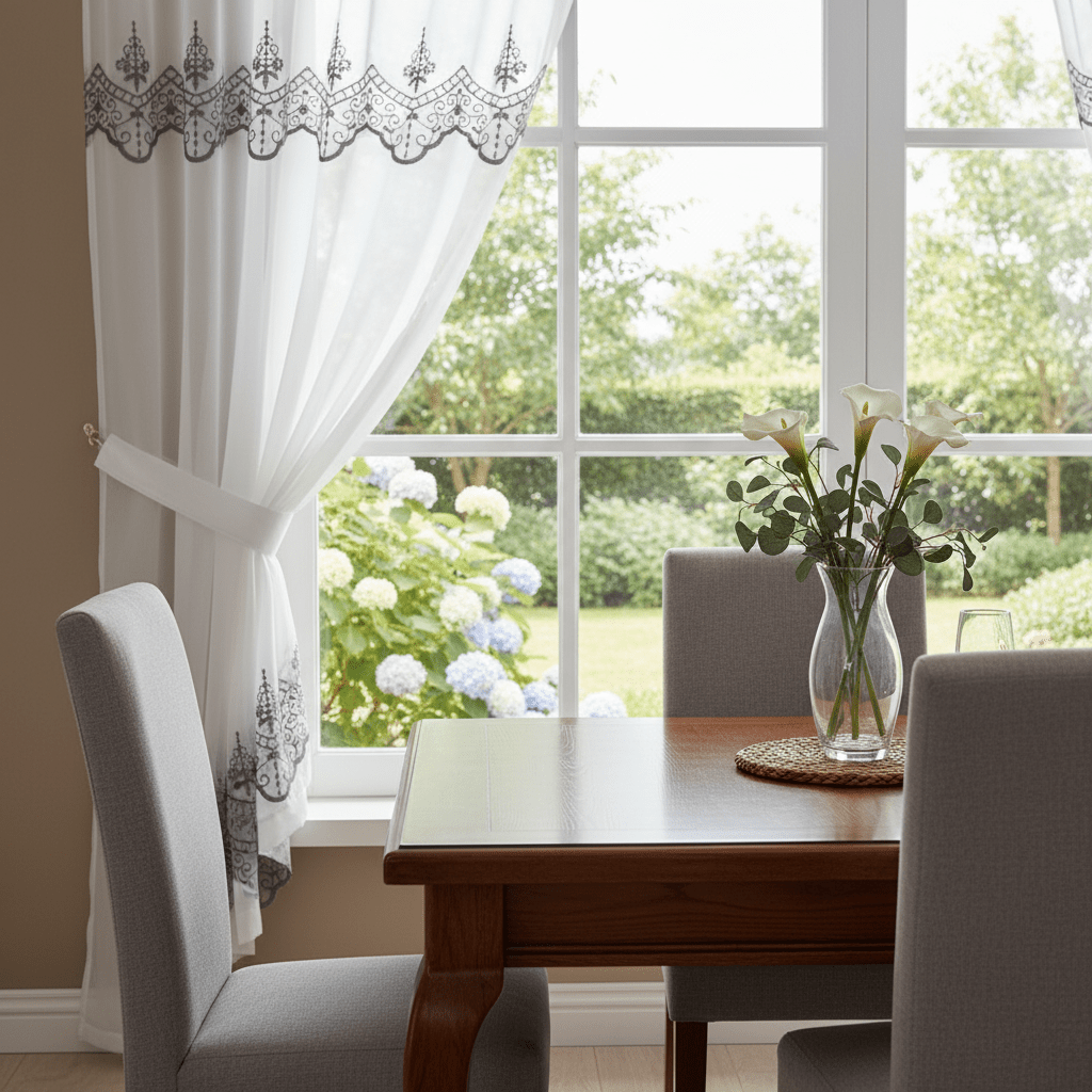 Elegantni Bijeli Paravan za Prozor sa Sivim Vezom | 140x240 cm – Zavjese i paravani – 140 x 240 cm Bijela sa sivim vezom – slika 3