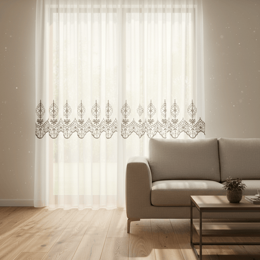 Elegantni Bijeli Paravan za Prozor sa Sivim Vezom | 140x240 cm – Zavjese i paravani – 140 x 240 cm Bijela sa sivim vezom – slika 1