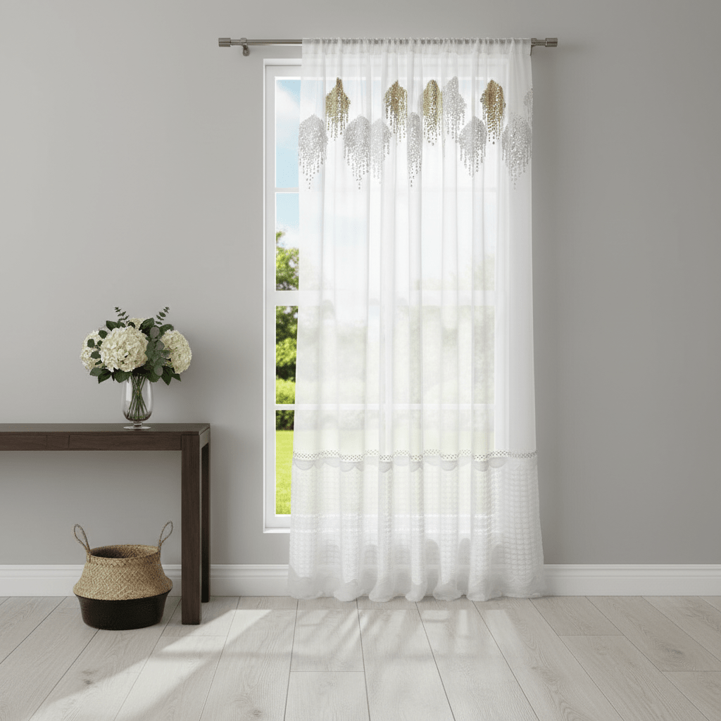 Elegantni Bijeli Paravan za Prozor sa Šljokicama i Čipkom - 140x240 cm – Zavjese i paravani – Bijela 140 x 240 cm – slika 5