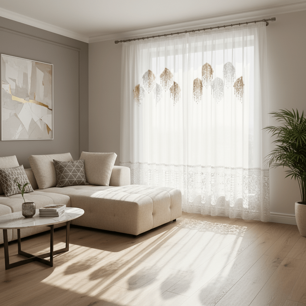 Elegantni Bijeli Paravan za Prozor sa Šljokicama i Čipkom - 140x240 cm – Zavjese i paravani – Bijela 140 x 240 cm – slika 3