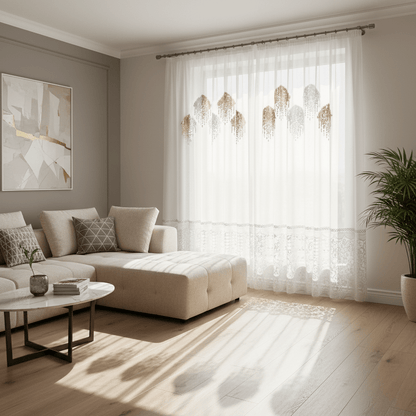 Elegantni Bijeli Paravan za Prozor sa Šljokicama i Čipkom - 140x240 cm – Zavjese i paravani – Bijela 140 x 240 cm – slika 3