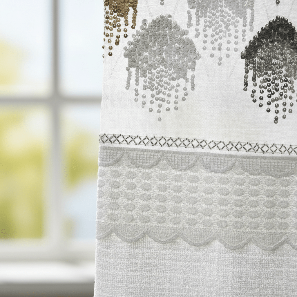 Elegantni Bijeli Paravan za Prozor sa Šljokicama i Čipkom - 140x240 cm – Zavjese i paravani – Bijela 140 x 240 cm – slika 4