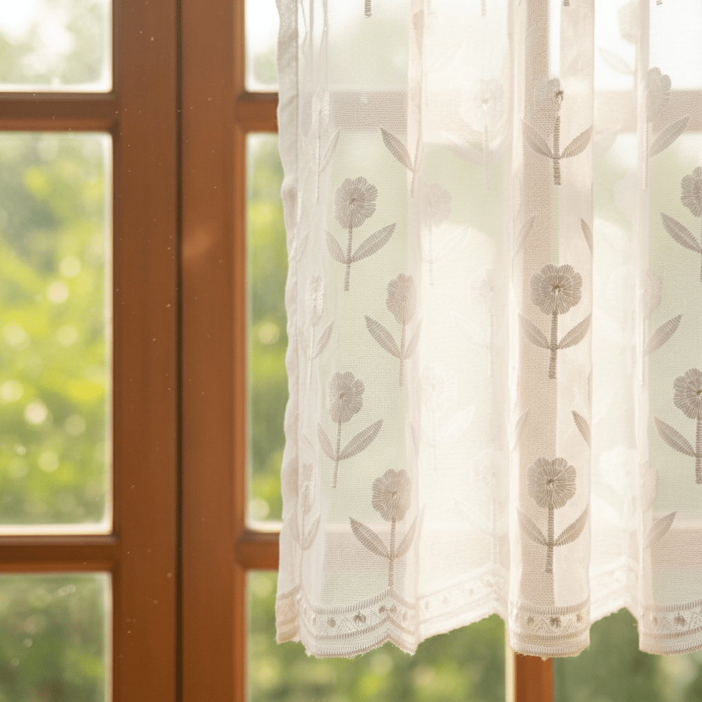 Elegantni Bijeli Paravani za Prozor s Cvjetnim Vezom 140x240 cm – Zavjese i paravani – 140 x 240 cm Bijela – slika 4