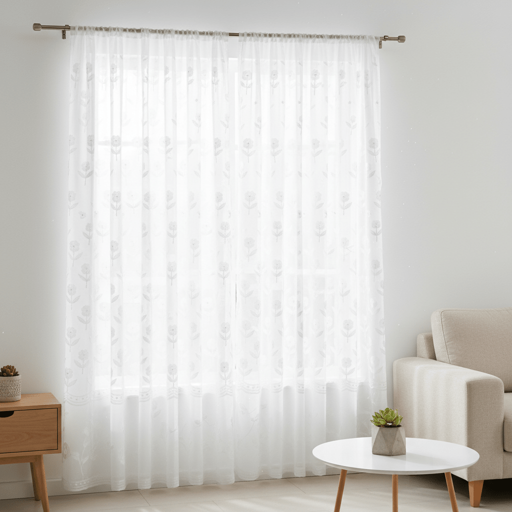 Elegantni Bijeli Paravani za Prozor s Cvjetnim Vezom 140x240 cm – Zavjese i paravani – 140 x 240 cm Bijela – slika 1