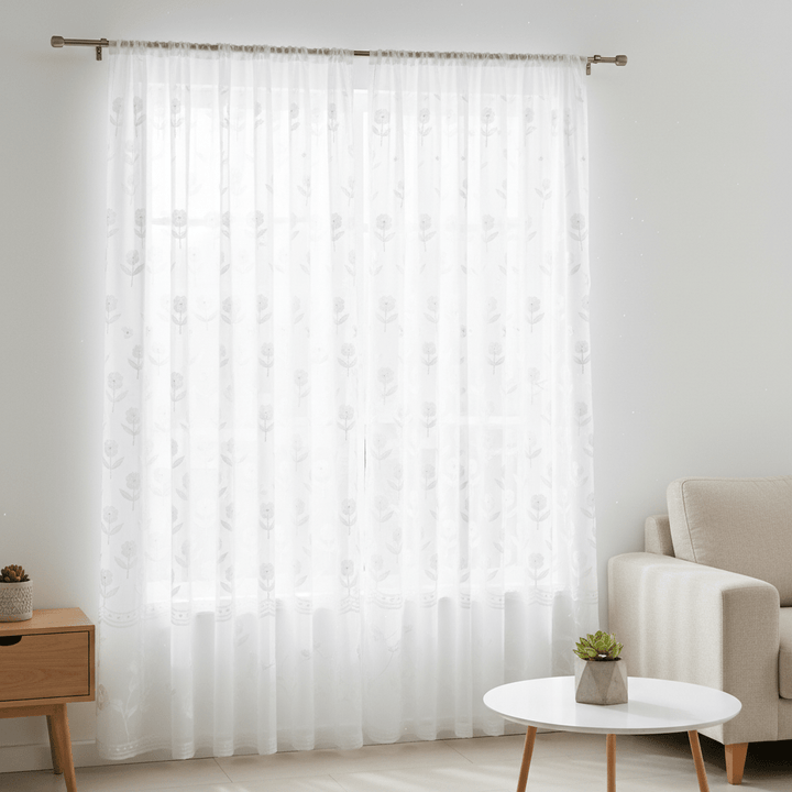 Elegantni Bijeli Paravani za Prozor s Cvjetnim Vezom 140x240 cm