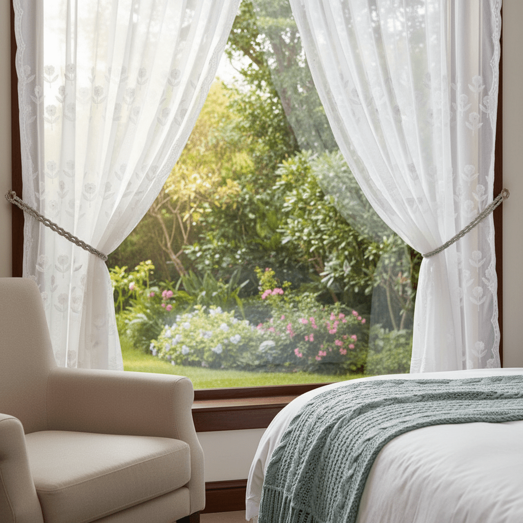 Elegantni Bijeli Paravani za Prozor s Cvjetnim Vezom 140x240 cm – Zavjese i paravani – 140 x 240 cm Bijela – slika 2