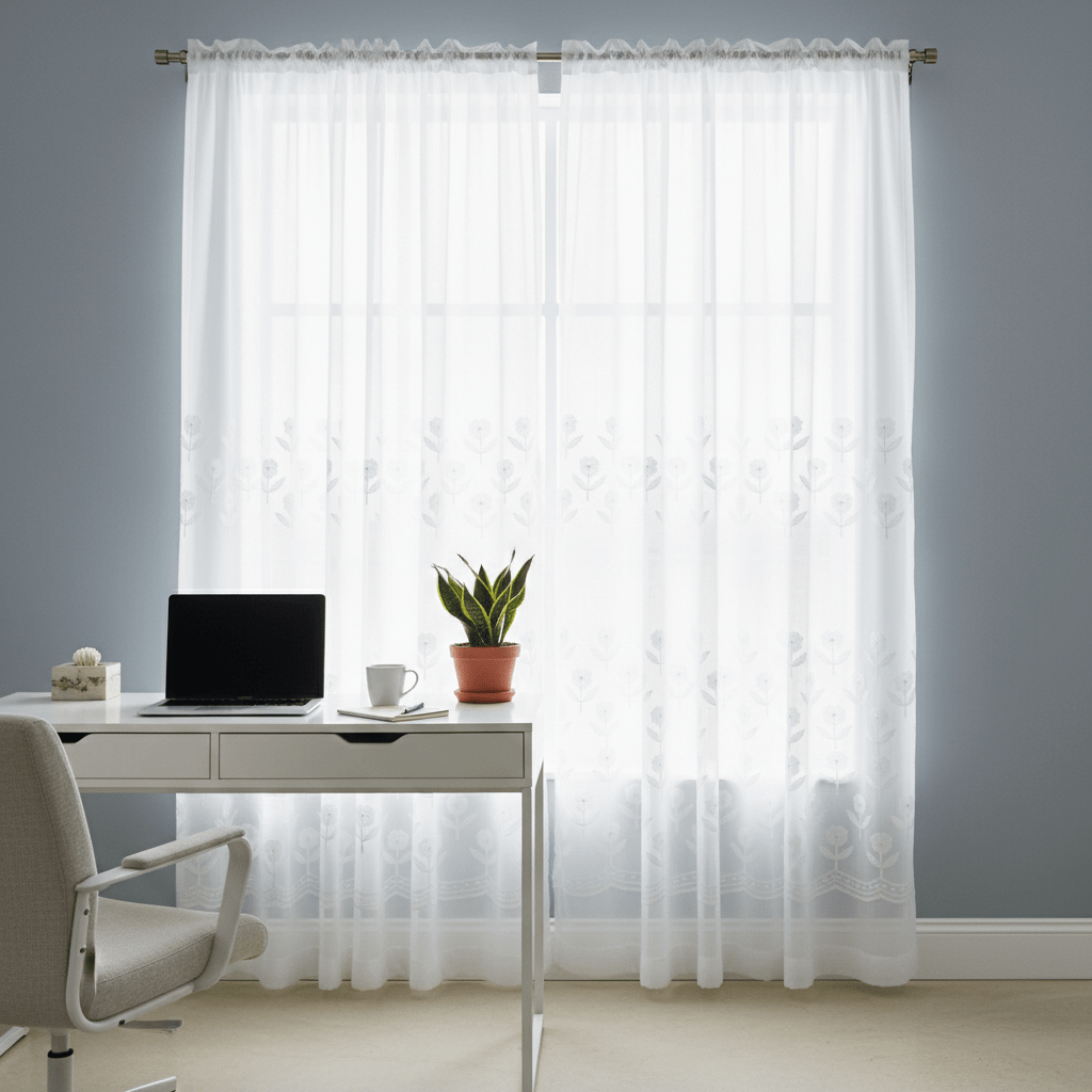 Elegantni Bijeli Paravani za Prozor s Cvjetnim Vezom 140x240 cm – Zavjese i paravani – 140 x 240 cm Bijela – slika 5