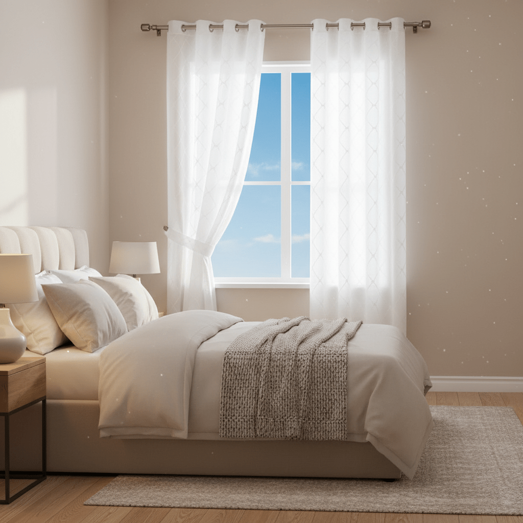 Elegantni Bijeli Prozirni Paravani za Prozor s Ringovima (140x240 cm) – Kućni tekstil – Bijela 140 x 240 cm – slika 3