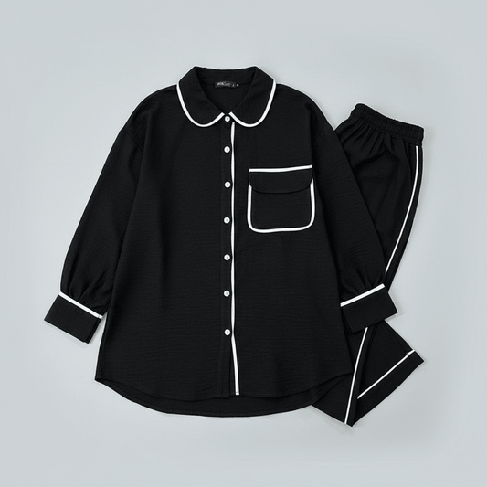 Elegantni Crni Komplet UMS s Bijelim Porubom – Ženski kompleti – M Crna – slika 1