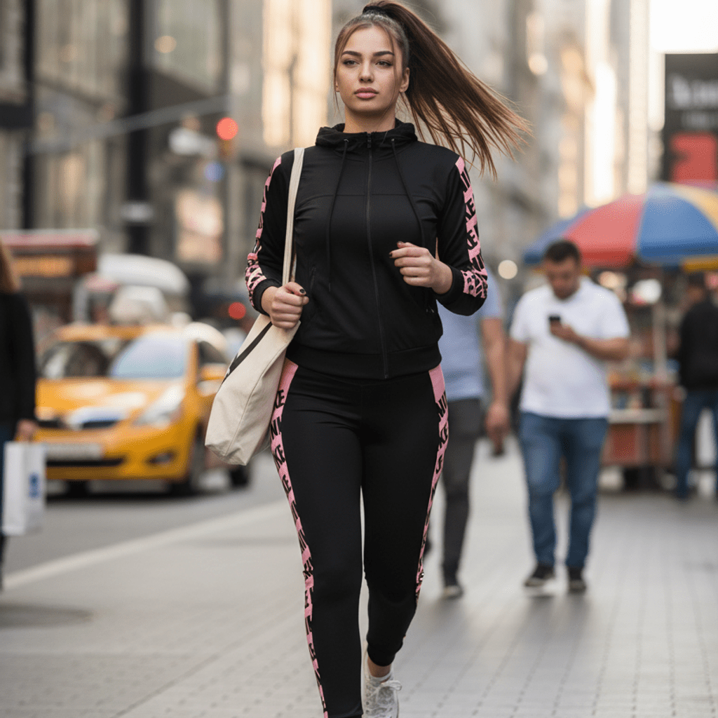 Elegantni Crni Sportski Komplet s Rozim Detaljima – Ženska odjeća – S – slika 4