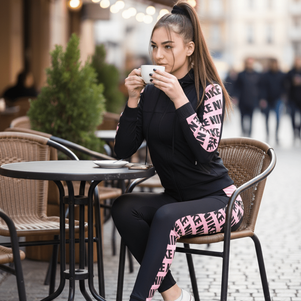 Elegantni Crni Sportski Komplet s Rozim Detaljima – Ženska odjeća – S – slika 3