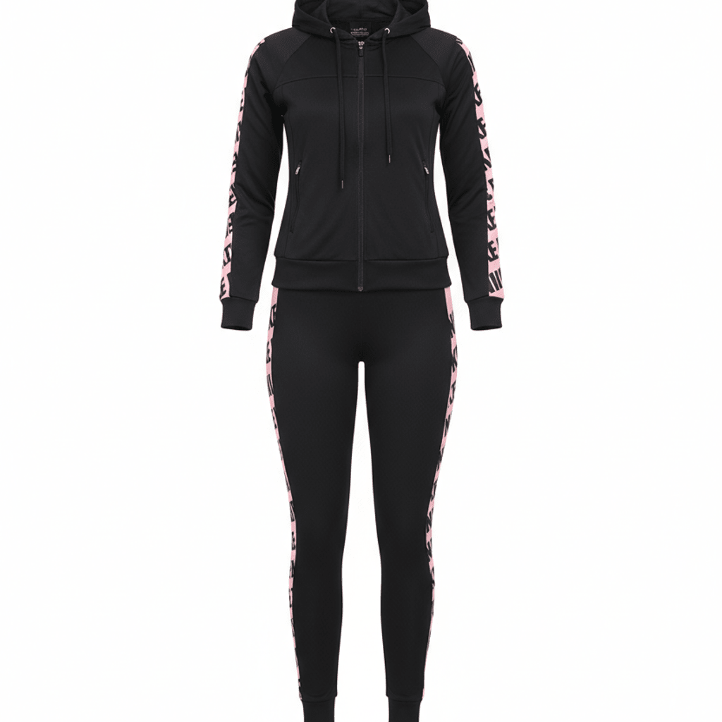 Elegantni Crni Sportski Komplet s Rozim Detaljima – Ženska odjeća – S – slika 5