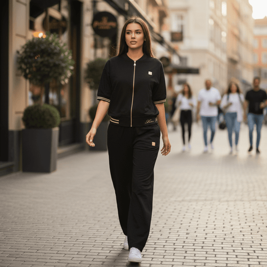 Elegantni Crni Trenerka Komplet sa Zlatnim Akcentima – Odjeća – S Crna – slika 1