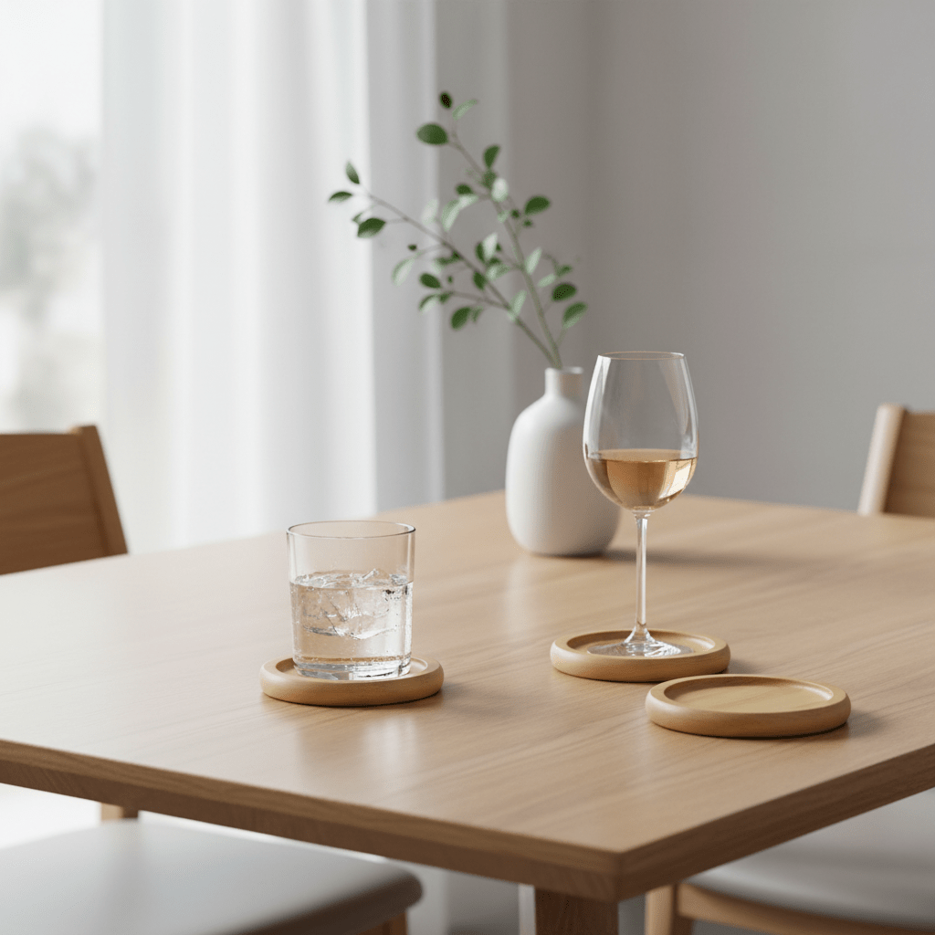 Elegantni Drveni Podmetači za Čaše - Set od 6 Komada – Kućni dekor – Prirodno drvo Set od 6 – slika 5