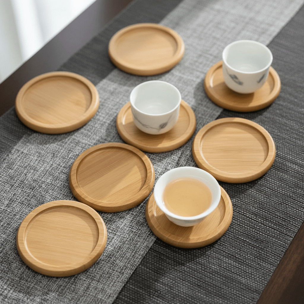 Elegantni Drveni Podmetači za Čaše - Set od 6 Komada – Kućni dekor – Prirodno drvo Set od 6 – slika 1