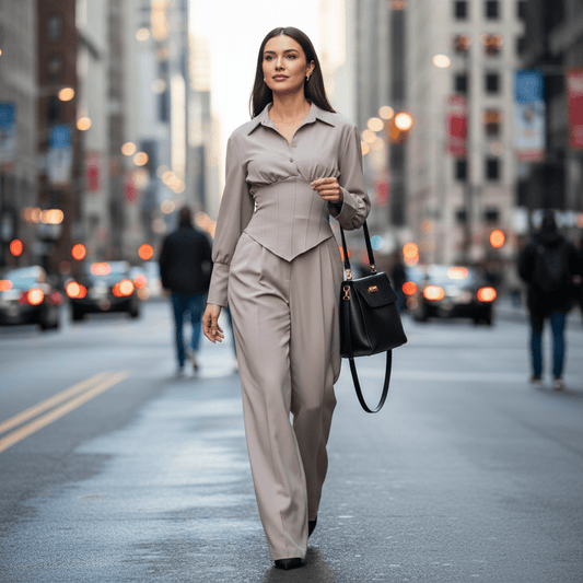 Elegantni Dvodijelni Komplet – Ženski Kompleti – Univerzalna Bež – slika 1